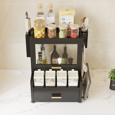 Scaffale in Metallo con Vetrinetta e Cassetto Salvaspazio per Cucina o Soggiorno