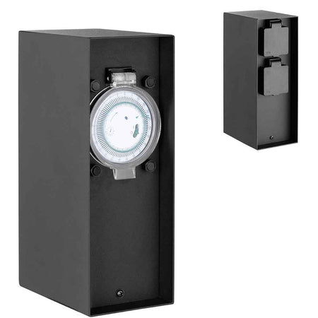 Colonna Elettrica Giardino Palo 2Prese Impermeabili Timer Protezione Bambini Nero