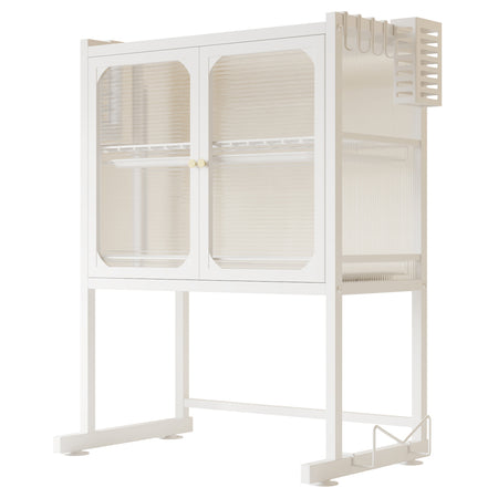 Scaffale Porta Microonde con Vetrinetta in Metallo 57x37H76cm Salvaspazio Bianco