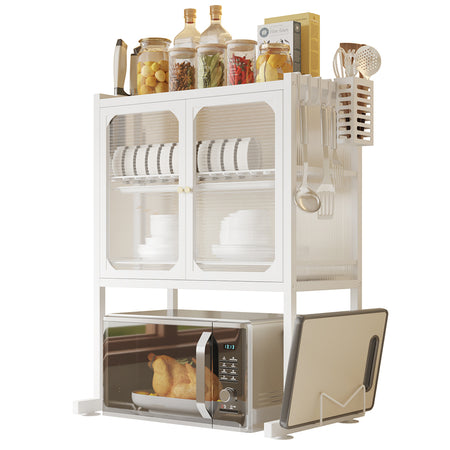 Scaffale Porta Microonde con Vetrinetta in Metallo 57x37H76cm Salvaspazio Bianco