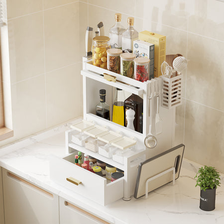 Scaffale in Metallo con Vetrinetta e Cassetto Salvaspazio per Cucina o Soggiorno