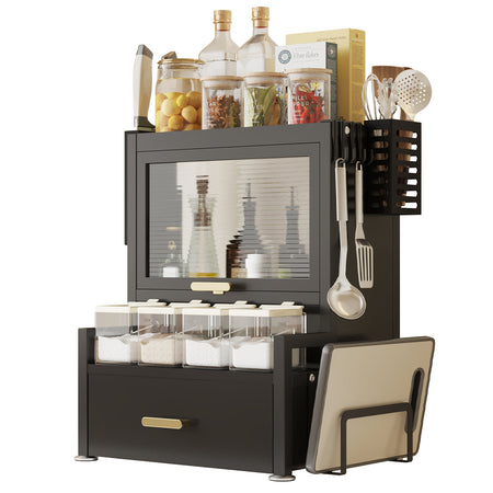 Scaffale in Metallo con Vetrinetta e Cassetto Salvaspazio per Cucina o Soggiorno