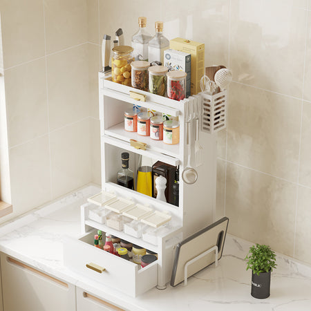 Scaffale in Metallo con Vetrinetta e Cassetto Salvaspazio per Cucina o Soggiorno