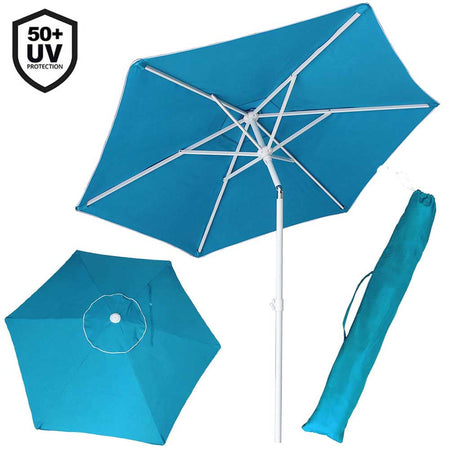Ombrellone Mare Spiaggia Giardino Acciaio Grande 210cm con Custodia Azzurro