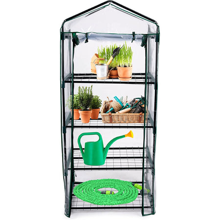 Serra da Giardino in Metallo e PVC 49x69 H 160cm Verde 4 Ripiani Trasparente