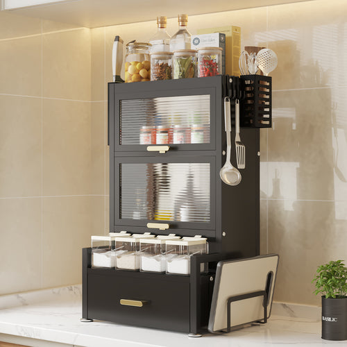 Scaffale in Metallo con Vetrinetta e Cassetto Salvaspazio per Cucina o Soggiorno