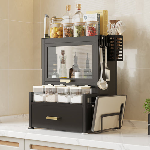 Scaffale in Metallo con Vetrinetta e Cassetto Salvaspazio per Cucina o Soggiorno