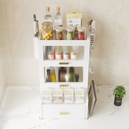 Scaffale in Metallo con Vetrinetta e Cassetto Salvaspazio per Cucina o Soggiorno