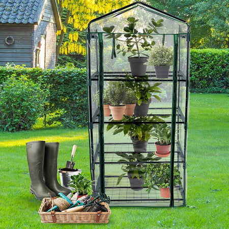 Serra da Giardino in Metallo e PVC 49x69 H 160cm Verde 4 Ripiani Trasparente