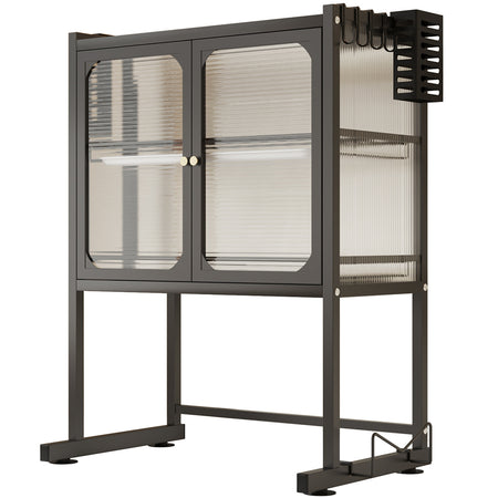 Scaffale Porta Microonde con Vetrinetta in Metallo 57x37H76cm Salvaspazio Nero