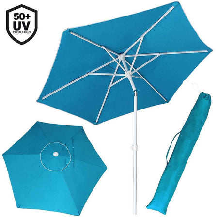 Ombrellone Mare Spiaggia Giardino Acciaio Grande 210cm con Custodia Azzurro