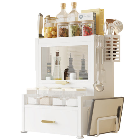 Scaffale in Metallo con Vetrinetta e Cassetto Salvaspazio per Cucina o Soggiorno