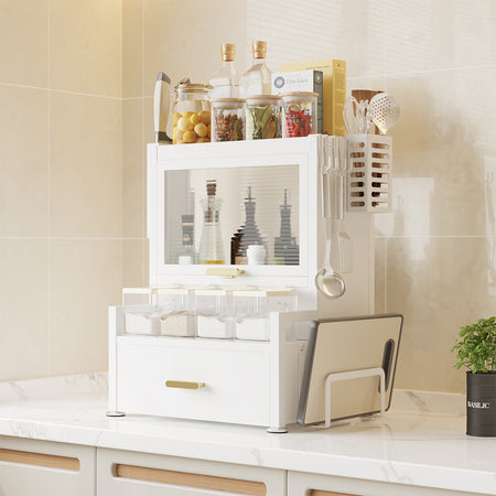 Scaffale in Metallo con Vetrinetta e Cassetto Salvaspazio per Cucina o Soggiorno