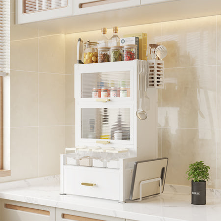 Scaffale in Metallo con Vetrinetta e Cassetto Salvaspazio per Cucina o Soggiorno