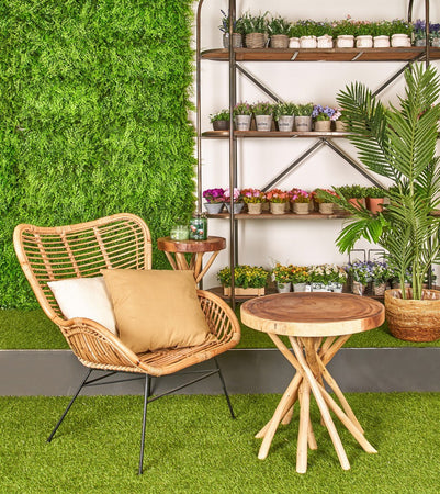 Tavolino "Solidad" gambe con rami di teak e piano in legno mungur per arredamento