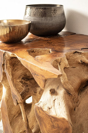 Consolle "Lisandra" struttura in radici di teak originali per decorazioni ambienti