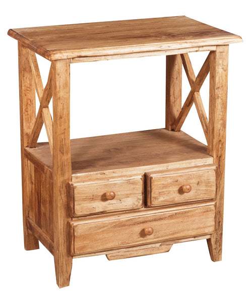 Biscottini Comodino Country in legno massello di tiglio finitura naturale L56xPR36xH66 cm. Made in Italy