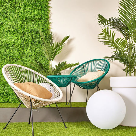 Salottino moderno "Parker" con poltrone e tavolino in corda sintetica per giardino e veranda