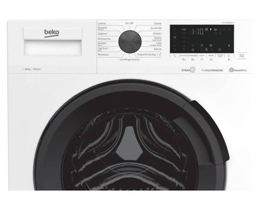 Beko WTX101486AI-IT - Lavatrice 10kg 60 cm 1400 giri Inverter a Vapore Classe A Bianca
