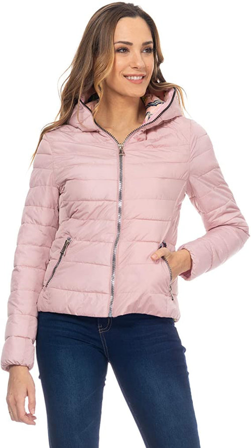 Divine Giacca da donna con fodera a fantasia con chiusura a zip Rosa