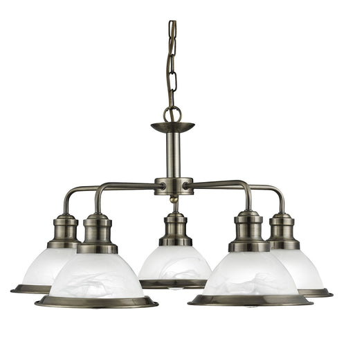 Lampadario Contemporaneo Bistro Acciaio Ottone Vetro 5 Luci E27