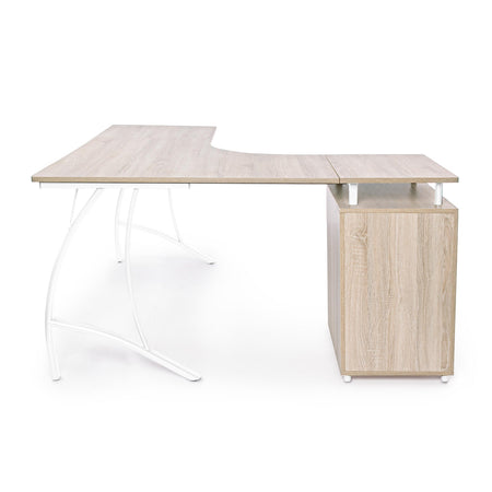 Scrivania angolare rovere con cassettiera da ufficio e cameretta 151 cm