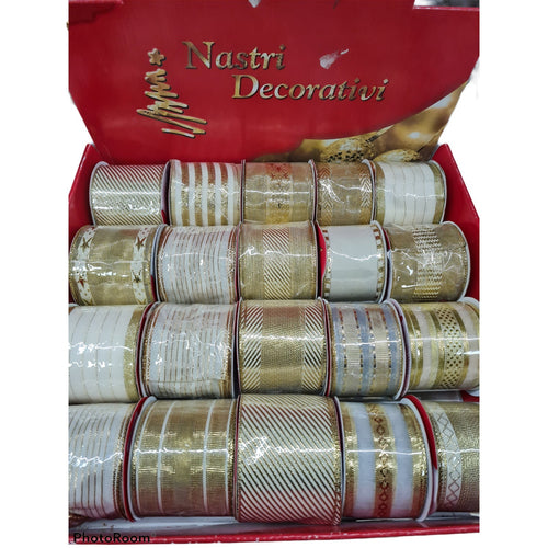 Nastro cordoncino decorato color oro e beige 5 x 300 cm per decorazioni e confezioni natalizie