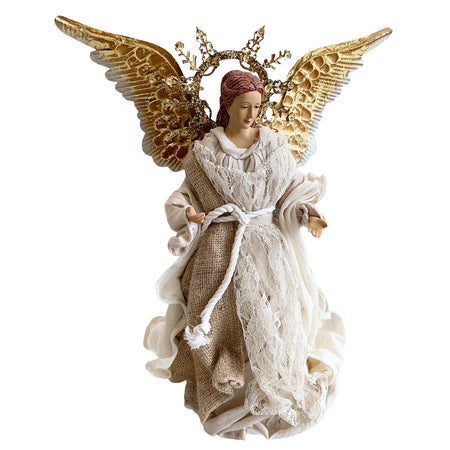 Angelo per presepe di natale statuetta h 35 cm in poli resina e tessuto su base con ali rimuovibili
