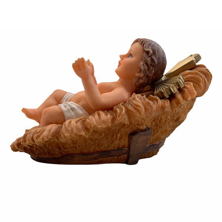 Gesù bambino con culla da 22 cm statua bambinello per natività presepe in poli resina