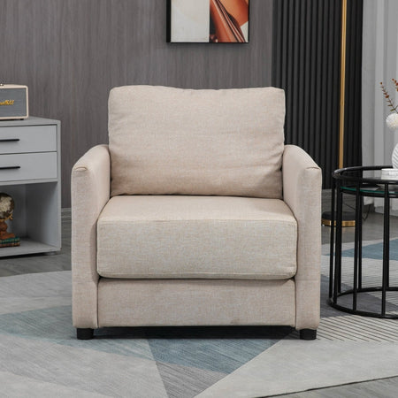 Poltrona Moderna in Tessuto Traspirante Effetto Lino con Tasca Interna, 80x85x88 cm, Beige poltroncina sedia soggiorno salotto camera ufficio studio F839-828V00BGA