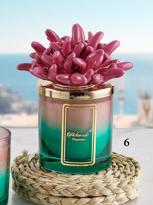 Candela artigianale Melaverde Tropicana in porcellana bicolore fucsia anemone, con scatola inclusa