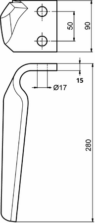 Dente per erpice lunghezza 280mm fori Ø 17mm