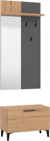 mobile ingresso entrata moderno design guardaroba appendiabiti salvaspazio corridoio specchio scarpiera cassetto mensola marrone grigio T2239,2,0S