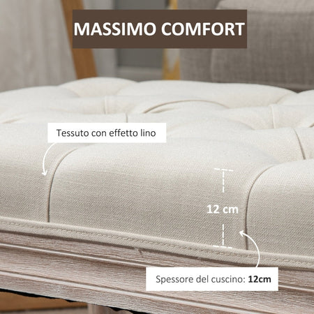 Panca baule ingresso camera da letto elegante imbottita pouf tessuto negozio fondoletto con Rivestimento Effetto Lino e Gambe in Legno, 80x40x41cm, Beige F838-160V01CWA
