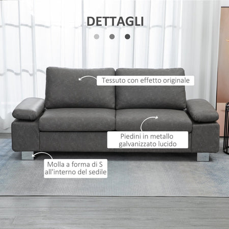 Divano 2 Posti da Salotto e Ufficio soggiorno studio Salvaspazio con Seduta Imbottita e Braccioli Regolabili, 200x88x86 cm, Grigio F839-555V00GYA