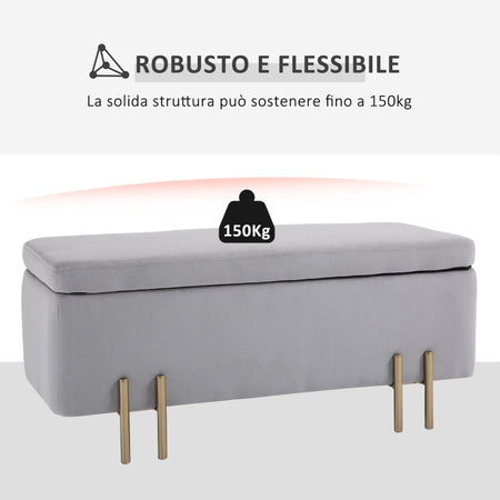 cassaPanca Contenitore baule ingresso panca camera da letto grande pouf tessuto negozio per Interni con Seduta Imbottita e Piedini Laccati Oro, Design Moderno ed Elegante, 100 x 40 x 42cm F838-024GYA