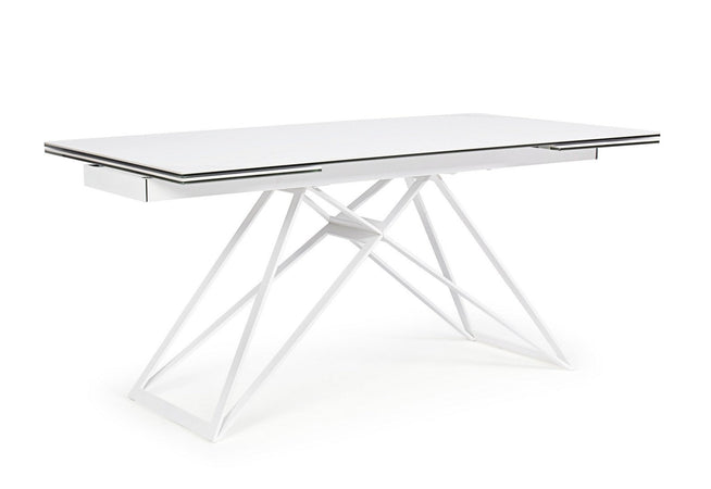 Tavolo Quasar allungabile rettangolare con piano in ceramica con supporto in vetro temperato da 160-240 x 90 cm