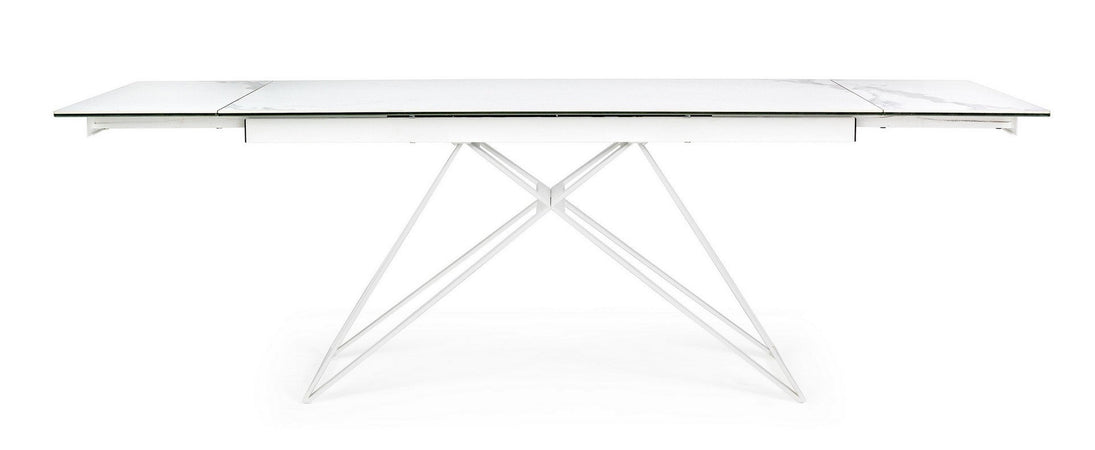 Tavolo Quasar allungabile rettangolare con piano in ceramica con supporto in vetro temperato da 160-240 x 90 cm
