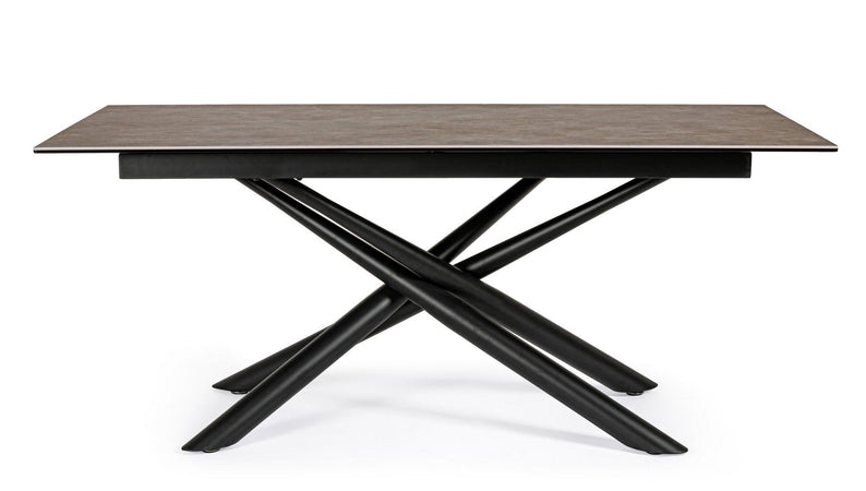 Tavolo Seyfert con struttura in acciaio, piano in ceramica e supporto in vetro