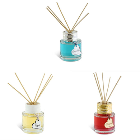 Bottiglia diffusore di profumo tonda  in vetro fragranza con bacchette Made in Italy
