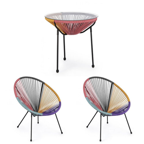 Salottino moderno Parker con poltrone e tavolino in corda sintetica per giardino e veranda