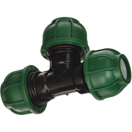 Raccordo a "T" a 90° in polipropilene a compressione per irrigazione e giardinaggio PN 10 Bar