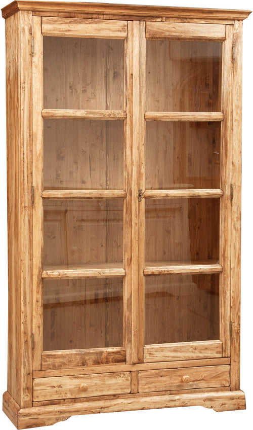 Biscottini Vetrina Country in legno massello di tiglio finitura naturale L109xPR36xH180 cm. Made in Italy