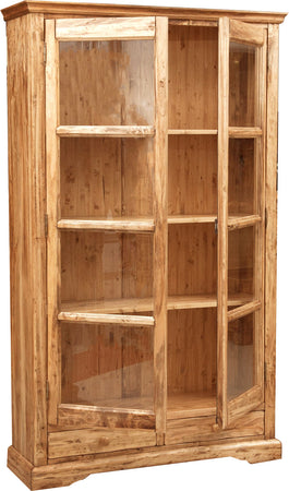 Biscottini Vetrina Country in legno massello di tiglio finitura naturale L109xPR36xH180 cm. Made in Italy