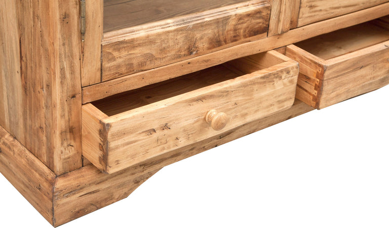 Biscottini Vetrina Country in legno massello di tiglio finitura naturale L109xPR36xH180 cm. Made in Italy
