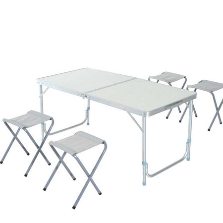 Tavolo Pieghevole Campeggio PicNic 120x60 H 55-70cm con 4 Sgabelli Alluminio