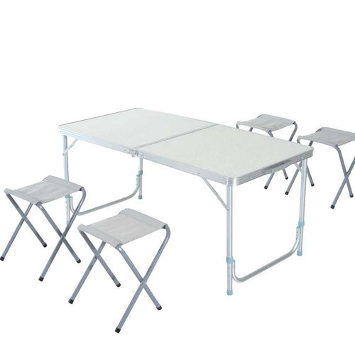 Tavolo Pieghevole Campeggio PicNic 120x60 H 55-70cm con 4 Sgabelli Alluminio