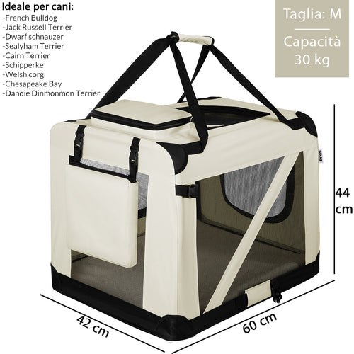 Borsa Trasportino Animali Domestici Pieghevole 60x42 H 44cm Cani e Gatti Beige