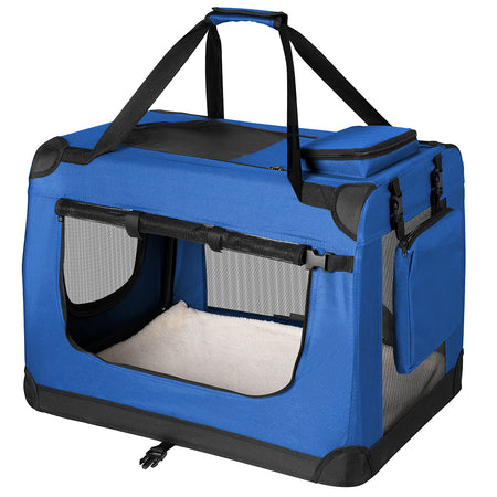 Borsa Trasportino Animali Domestici Pieghevole 50x34 H 36cm Cani e Gatti Blu
