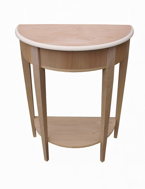 MOBILI 2G - CONSOLLE MEZZALUNA IN LEGNO 1 CASSETTO GREZZO L.67 P.33 H.75 (3117)
